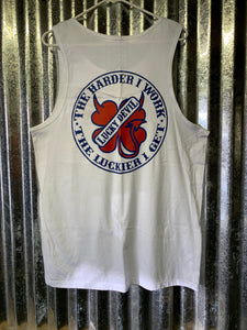 Lucky Devil "The Harder I Work"  Tank Top In Red,  White and Blue