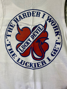 Lucky Devil "The Harder I Work"  Tank Top In Red,  White and Blue