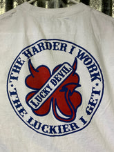 Load image into Gallery viewer, Lucky Devil &quot;The Harder I Work&quot;  T-shirt In Red White &amp; Blue
