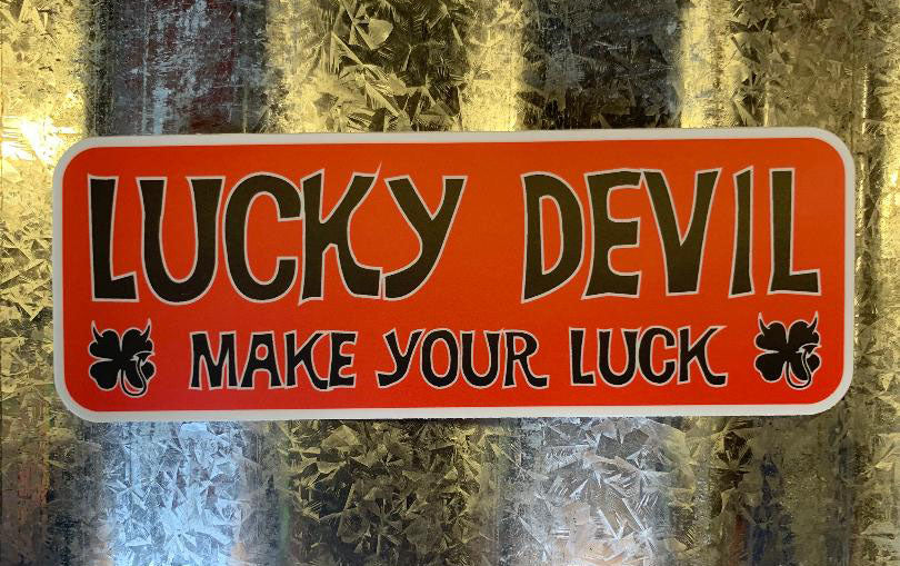 Lucky Devil, Make Your Luck Sticker. Red,Black & White