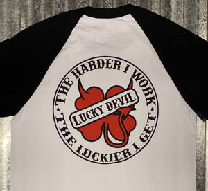 Lucky Devil "The Harder I Work " Raglan/ Practice Jersey Black with Red ShamRock