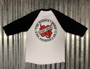 Lucky Devil "The Harder I Work " Raglan/ Practice Jersey Black with Red ShamRock