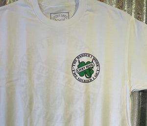 Lucky Devil "The Harder I Work, The Luckier I Get" White T-Shirt With Black and Green ShamRock