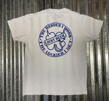 Load image into Gallery viewer, Lucky Devil &quot;The Harder I Work&quot;  T-shirt In  White &amp; Blue
