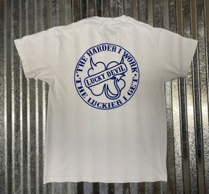 Lucky Devil "The Harder I Work"  T-shirt In  White & Blue